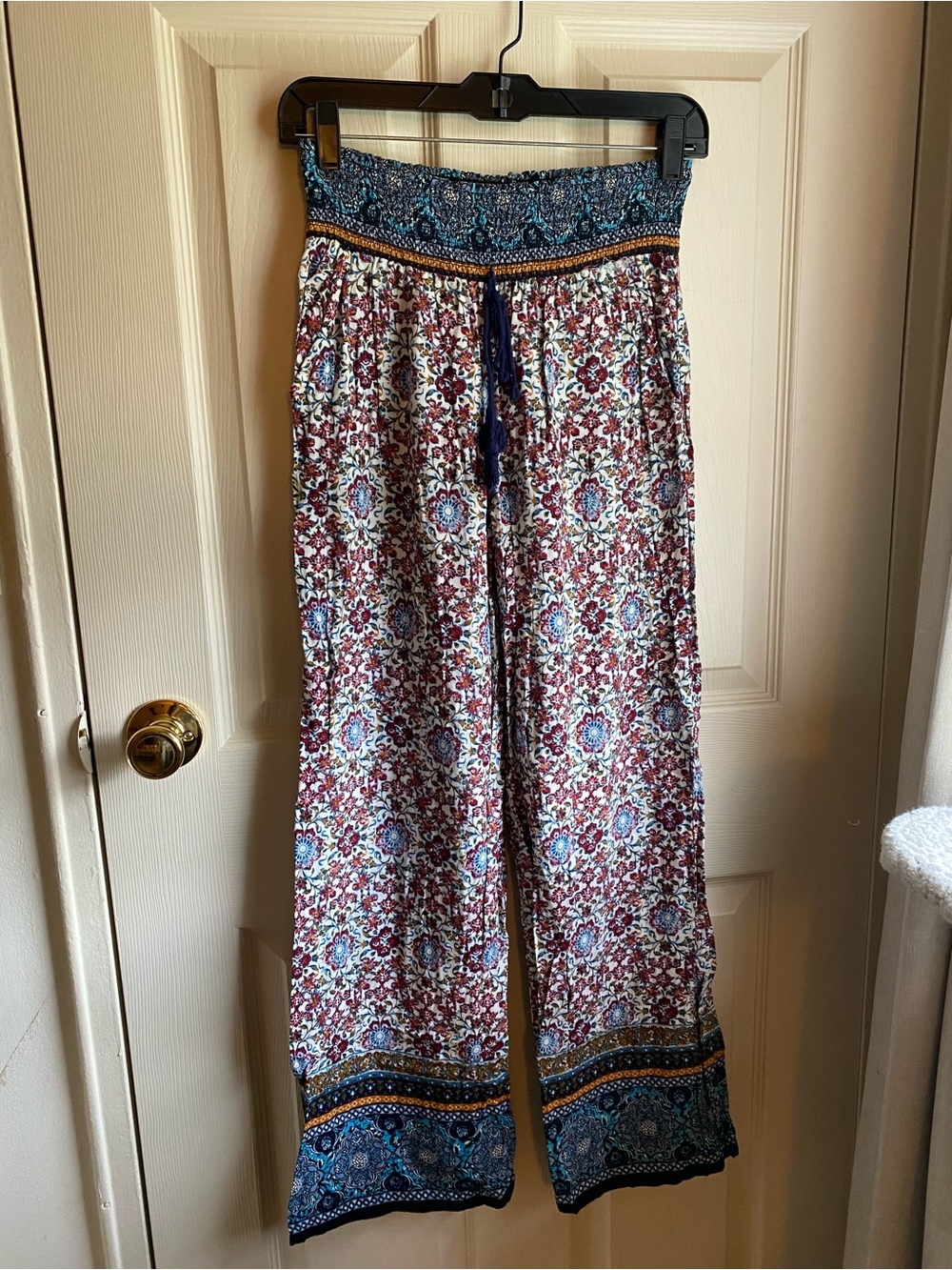 Gypsies & Moondust Burgundy and Blue Wide-Leg Boho Pants